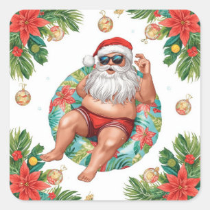 Arizona Weihnachten Thema mit Santa Poolparty Quadratischer Aufkleber