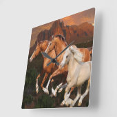 Arizona Wild Pferde Quadratische Wanduhr (Winkel)