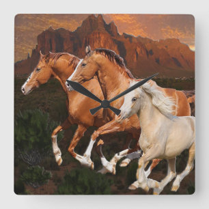 Arizona Wildpferde Quadratische Wanduhr