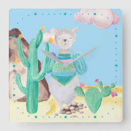 Arizona Wüste LIama Kaktus Blume Natur Quadratische Wanduhr