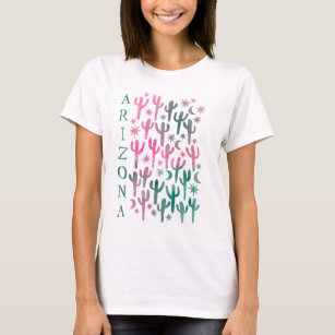 ARIZONA Wüste Saguaro Cacti Pink Aquamarine Farbe  T-Shirt