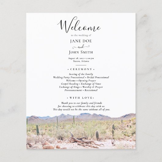 Arizona Wüstenhochzeitprogramm Flyer (Vorne)
