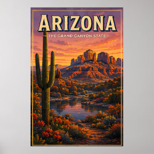 Arizona Wüstenkaktus Berg Sonnenuntergang Ansichte Poster