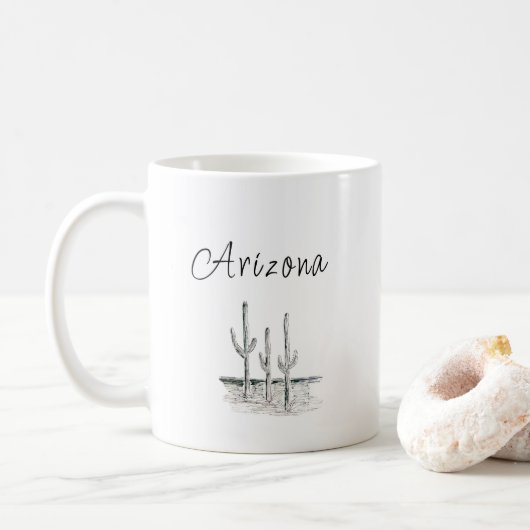 Arizona-Wüstenkaktus SüdwestSchwarz-weiß Kaffeetasse (Mit Donut)
