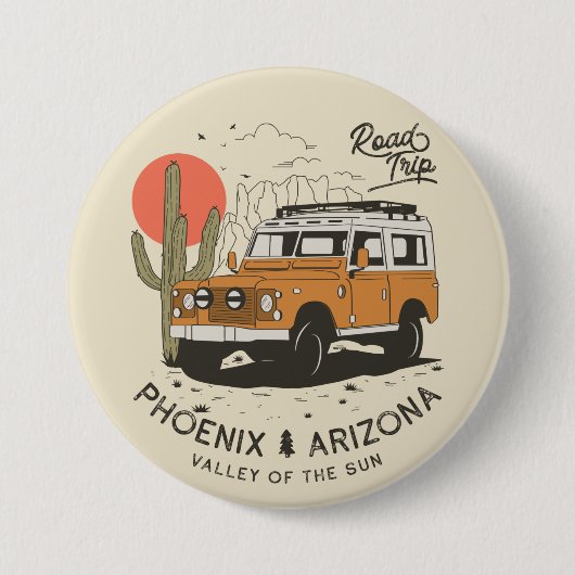 Arizona Wüstenuntergangstraßen-Trip Kaktus Phoenix Button (Vorderseite)