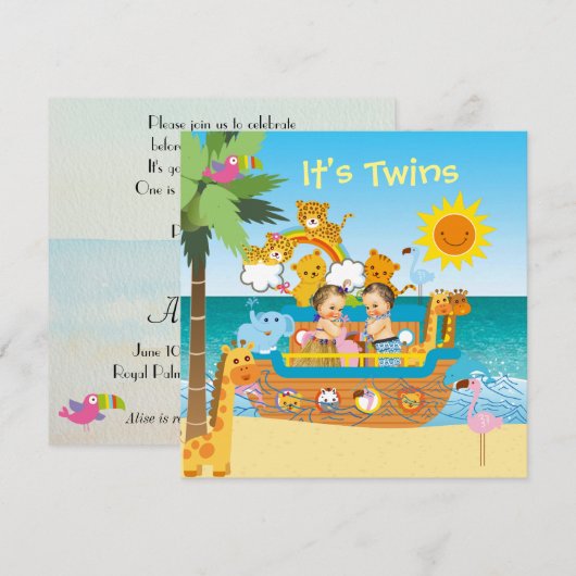 Ark Twins Kinderdusche Einladung (Vorne/Hinten)
