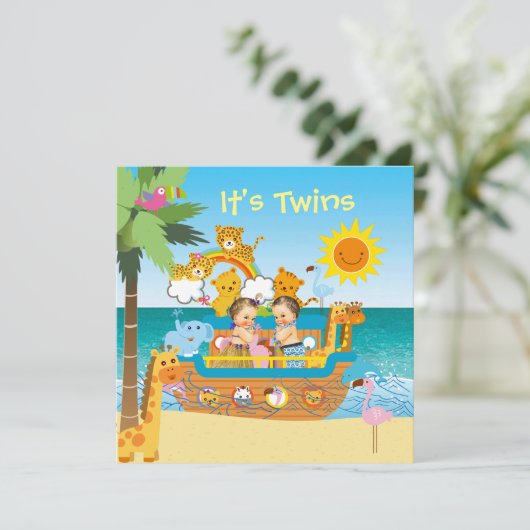 Ark Twins Kinderdusche Einladung (Stehend Vorderseite)