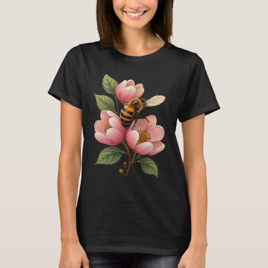 Arkansan State Honey Bee And Apple Blossom Vector  T-Shirt (Vorderseite)