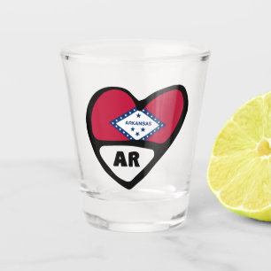 Arkansas, AR State Flag in Heart Shot Glass Schnapsglas