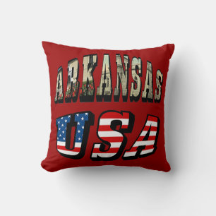 Arkansas-Bild und USA-Flagge-Text Kissen