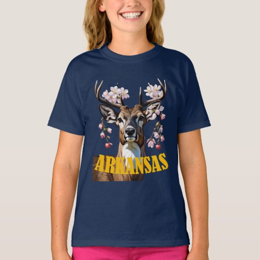 Arkansas Deer With Apple Blossom T-Shirt (Vorderseite)