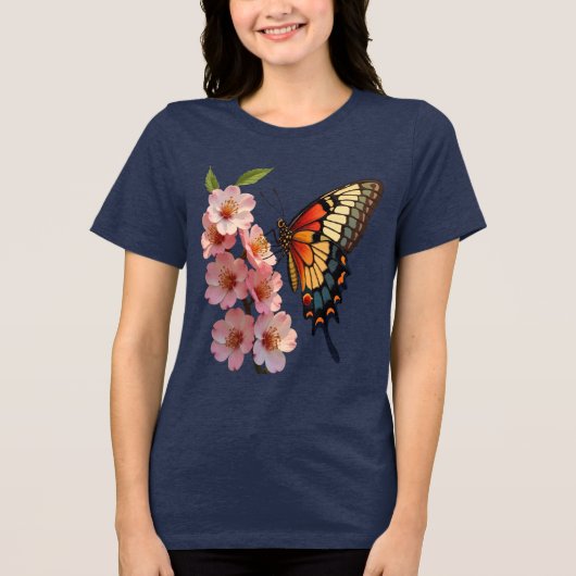 Arkansas Diana Fritillary Butterfly And Apple Blos Tri-Blend Shirt (Vorderseite)
