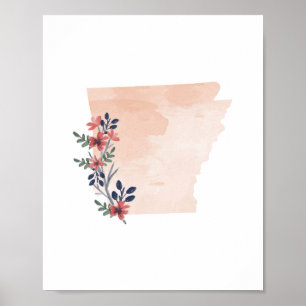 Arkansas Floral Watercolor Staat Poster