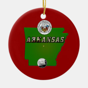 Arkansas Karte, Siegel und falscher Quarter-Staats Keramik Ornament