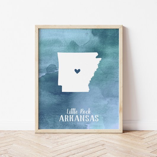 Arkansas Map Blue Watercolor Personalisiert Art Poster