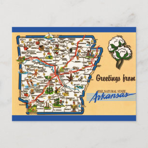 Arkansas Map Farbenfrohe Vintage Postkarte