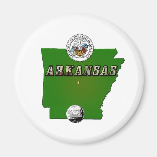Arkansas Map, Siegel und Staat Imitate Quarter Magnet (Vorne)