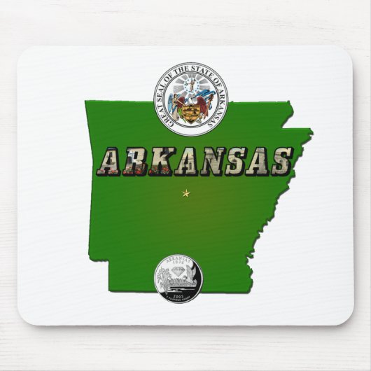 Arkansas Map, Siegel und Staat Imitate Quarter Mousepad (Vorne)