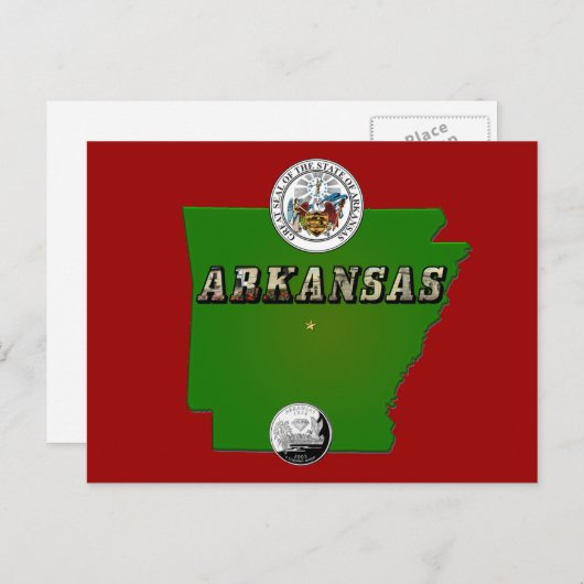 Arkansas Map, Siegel und Staat Imitate Quarter Postkarte (Vorne/Hinten)