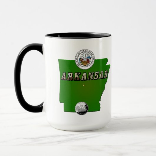 Arkansas Map, Siegel und Staat Imitate Quarter Tasse (Links)
