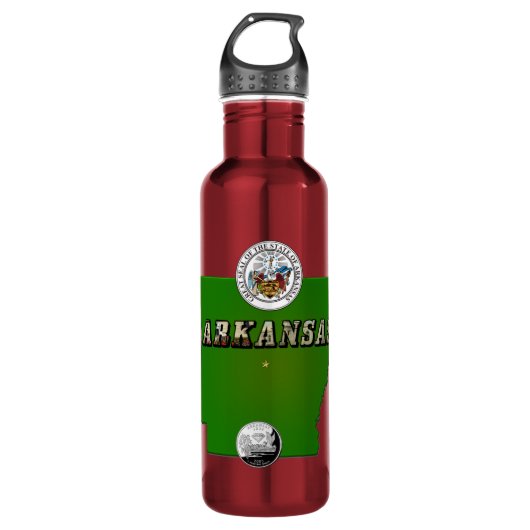 Arkansas Map, Siegel und Staat Quarter Trinkflasche (Vorderseite)