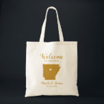 Arkansas Map Wedding Welcome Bag Tasche, Gold Tragetasche<br><div class="desc">Hochzeitswochenende Begrüßungsgeschenk-Tasche für Gäste aus der Stadt zu Ihrer Hochzeit,  mit Bild von Arkansas. Fülle die Tasche mit deinen Lieblingsgoodies.</div>
