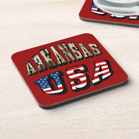 Arkansas Picture und USA Flag Text Getränkeuntersetzer (Linke Seite)