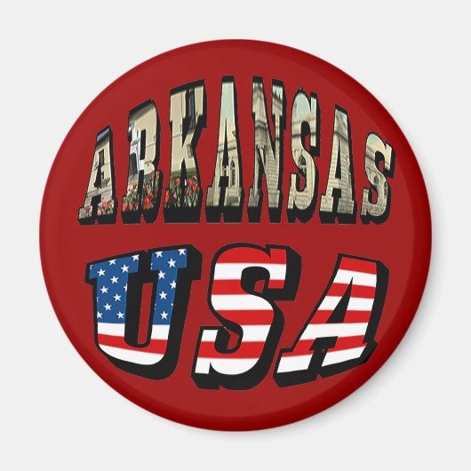 Arkansas Picture und USA Flag Text Magnet (Vorne)