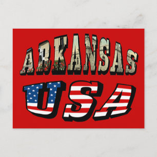 Arkansas Picture und USA Flag Text Postkarte