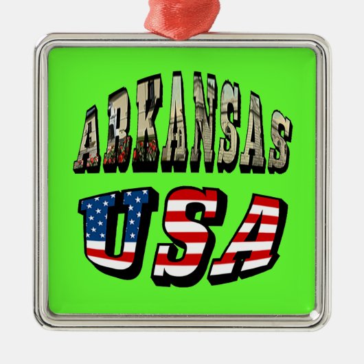 Arkansas Picture und USA Flag Text Silbernes Ornament (Vorne)