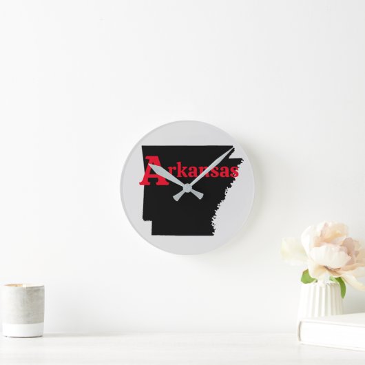 Arkansas roter Text Runde Wanduhr (Zuhause)