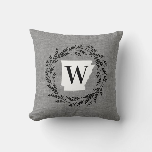 Arkansas Rustic Wreath Monogram Throw Pillow Kissen (Vorderseite)