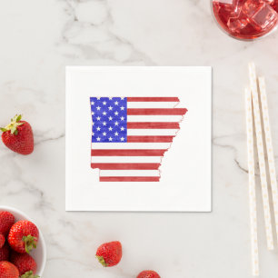 Arkansas Shaped American Flag Patriotic Paper Serviette