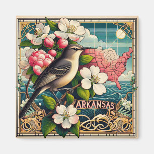 Arkansas Staat Bird und Blume Art Deco Design Magnet