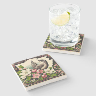 Arkansas Staat Bird und Blume Nature Pink Steinuntersetzer
