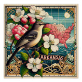 Arkansas Staat Blume und Bird Design Blue Red Poster (Vorderseite)