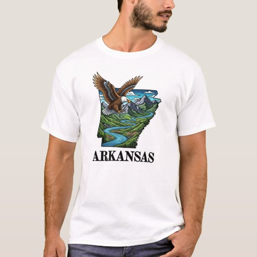 Arkansas Staat Tattoo Style Adlergebirge T-Shirt (Vorderseite)