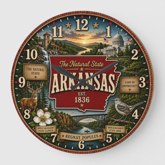 Arkansas State Vintage Map Große Wanduhr (Vorderseite)