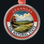 Arkansas Travel Art Abzeichen Ornament Aus Metall<br><div class="desc">Arkansas retro Vektorbewegungsdesign. Diese Retro-Art Reisen,  mit ihrer Mischung aus kühnen Farben und Vintagem Reiz,  ist so konzipiert,  dass sie ein Gefühl von Abenteuer inspiriere.</div>