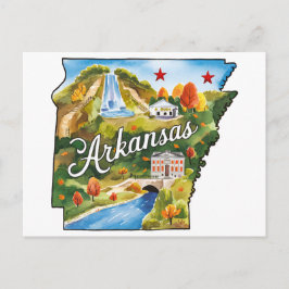 Arkansas USA State Shaped Vintage Watercolor Postkarte