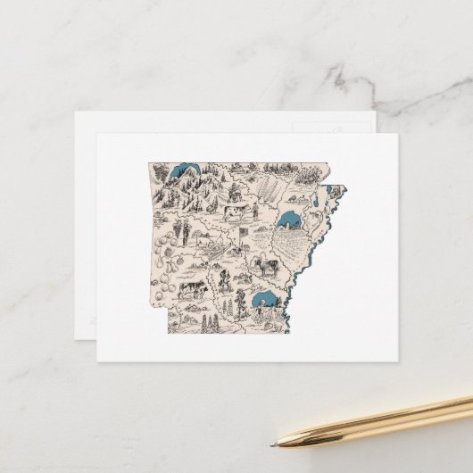 Arkansas Vintag Picture Map Staat Chart Postkarte (Vorderseite/Rückseite Beispiel)
