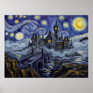 Arkham Asylum Sternennacht Comic-Landschaft Poster