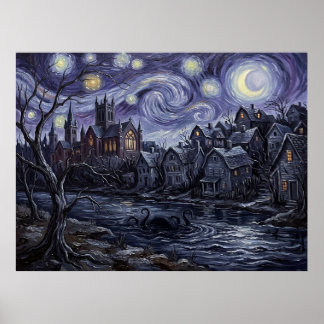 Arkham Massachusetts Sterner Nachthimmel Lovecraft Poster