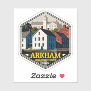 Arkham Miskatonic Fluss Stadt Vintage Reiseabzeich Aufkleber