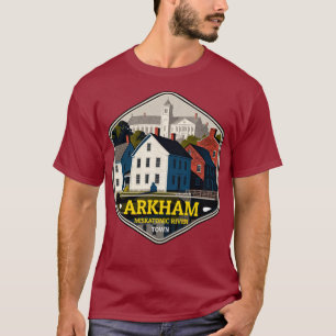 Arkham Miskatonic Fluss Stadt Vintage Reiseabzeich T-Shirt