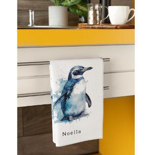 Arktis Azurblauer Wasserfarben-Pinguin, individuel Geschirrtuch