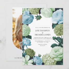 Arktis Blau, Frostkiefer & Wolkenmoos Hochzeit Einladung