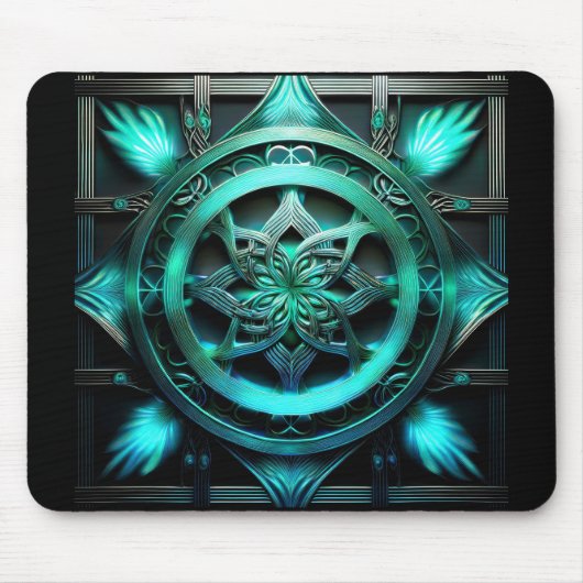 Arktis Blau Mandala Stil Fraktal im Rahmen Mousepad (Vorne)