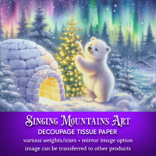Arktis-Eisbär-Iglu- und Weihnachtsbaum-Decoupage Seidenpapier