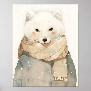 Arktis-Fuchs-Kinderzimmer-Wandkunst Aquarell-Dekor Poster